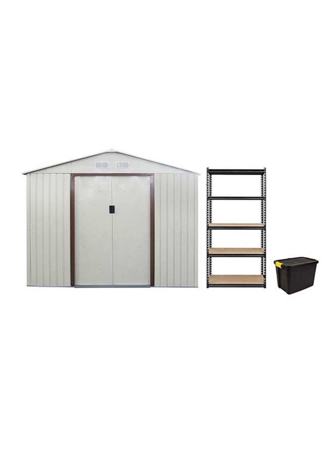 Cameltough Outdoor Metal Storage Shed 9.1 X 6.3 feet, With Shelf Rack and Heavy Duty Storage Box 60 Liters, Garden Shed Combo, Weather Resistant, for Tools Patio Furniture and Garage – CT-205 - Image 1