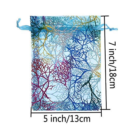 SumDirect 100Pcs 5x7 Inch Blue Coralline Drawstring Organza Bags Jewelry Favor Pouches for Gift Wedding Party Festival - Image 5