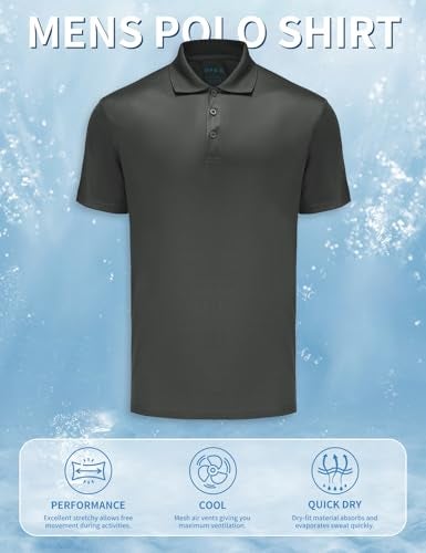 Opna Mens Dry-Fit Golf Polo Shirts,Graphite,X-Large - Image 5