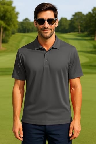 Opna Mens Dry-Fit Golf Polo Shirts,Graphite,X-Large - Image 2