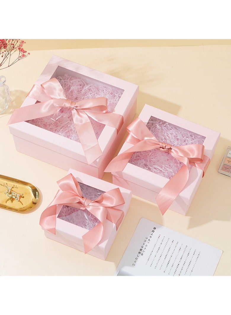 PEI  AN Premium Pink Window Gift Box – Luxury "Heaven & Earth" Lid Design with Bow, Transparent View for Birthdays & Special Occasions (Small/Medium/Large)3 Pieces  - Image 1