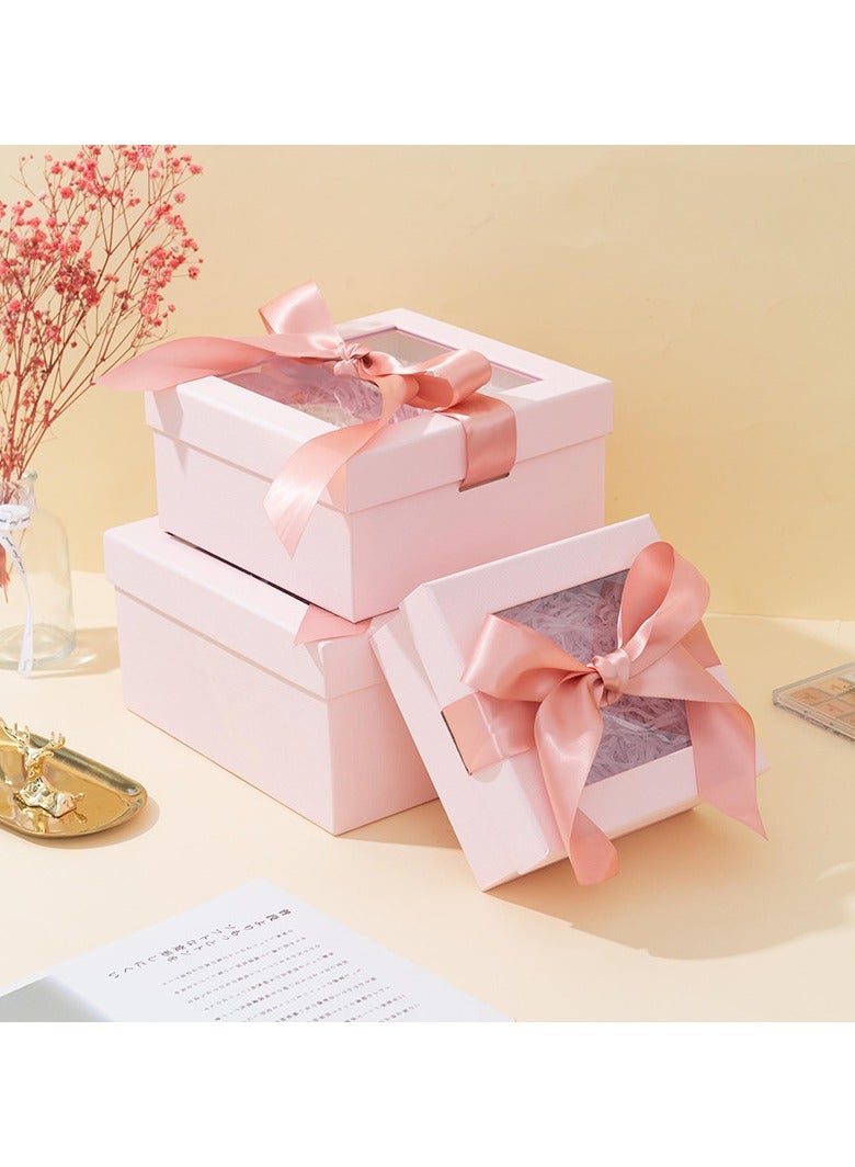 PEI  AN Premium Pink Window Gift Box – Luxury "Heaven & Earth" Lid Design with Bow, Transparent View for Birthdays & Special Occasions (Small/Medium/Large)3 Pieces  - Image 2