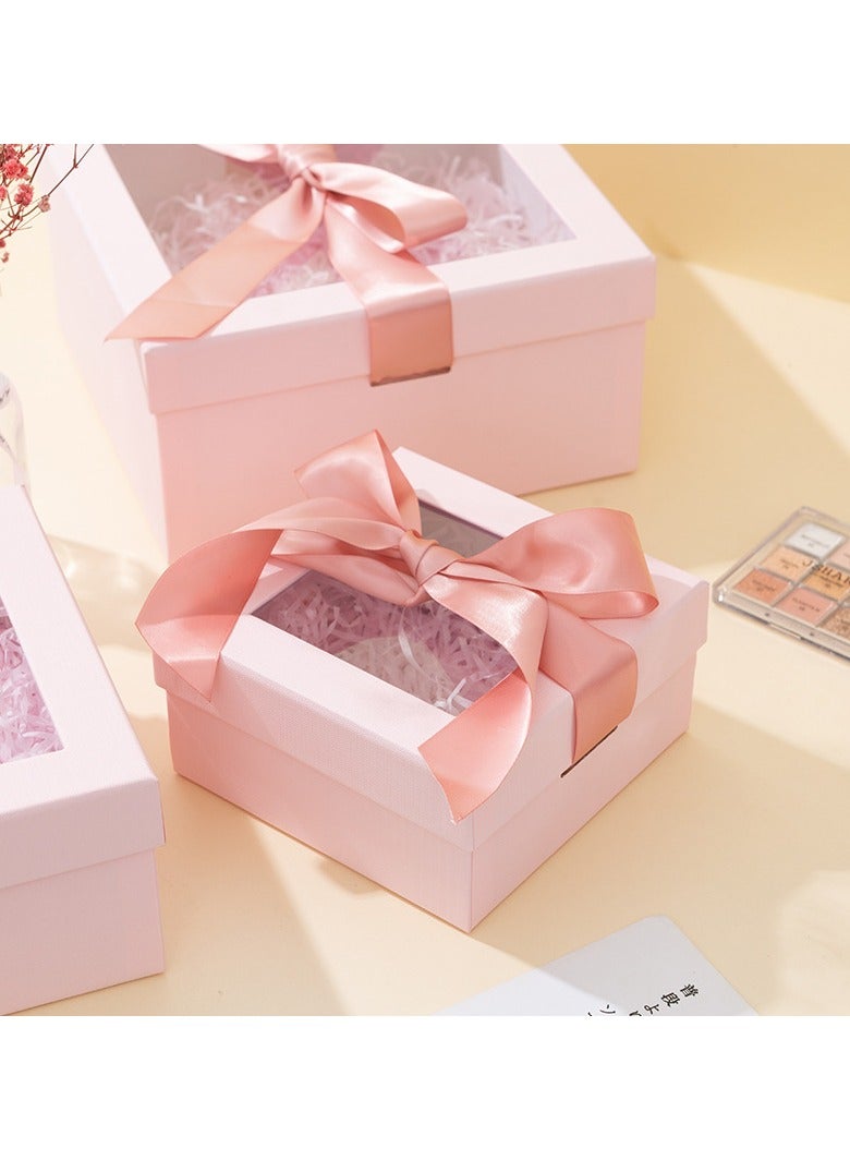 PEI  AN Premium Pink Window Gift Box – Luxury "Heaven & Earth" Lid Design with Bow, Transparent View for Birthdays & Special Occasions (Small/Medium/Large)3 Pieces  - Image 3