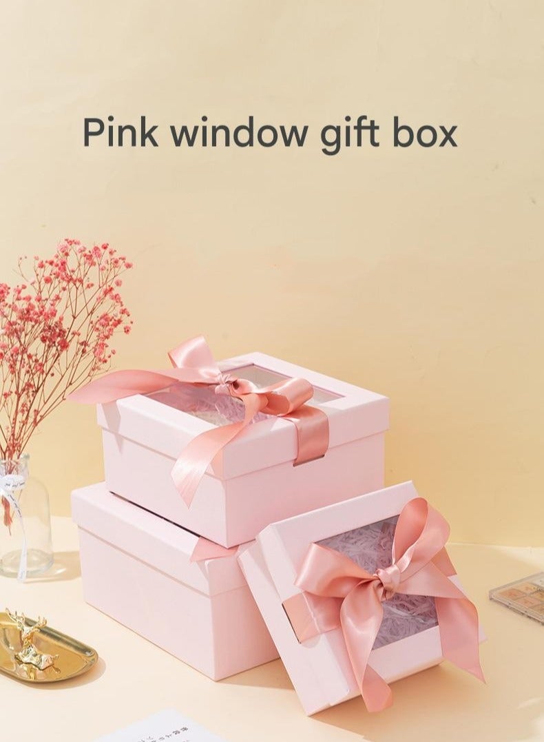 PEI  AN Premium Pink Window Gift Box – Luxury "Heaven & Earth" Lid Design with Bow, Transparent View for Birthdays & Special Occasions (Small/Medium/Large)3 Pieces  - Image 4