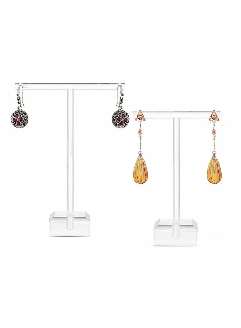 SYOSI حامل أقراط من الأكريليك مكون من قطعتين من منظم تعليق المجوهرات على شكل شجرة على سطح الطاولة لعرض الأقراط على شكل حرف T للقلادات والأساور - Image 1