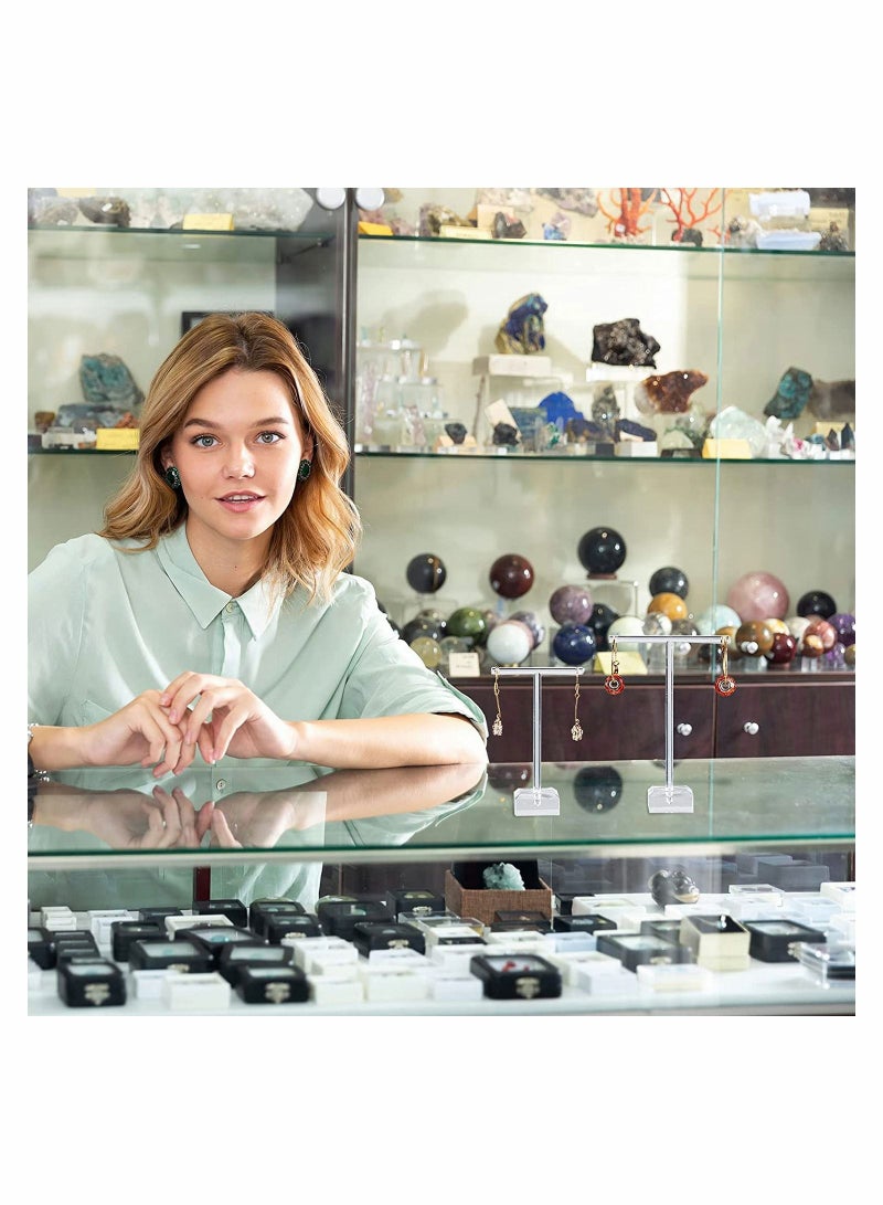 SYOSI حامل أقراط من الأكريليك مكون من قطعتين من منظم تعليق المجوهرات على شكل شجرة على سطح الطاولة لعرض الأقراط على شكل حرف T للقلادات والأساور - Image 2