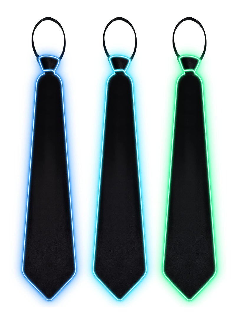 KASTWAVE 3 Pieces LED Light Up Ties for Men Adjustable Novelty Neckties Glow Necktie Neon in the Dark, Bars Party Show Costume Accessory Green, light blue, blue.  - Image 1