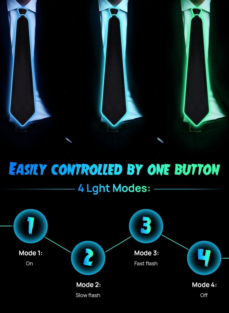 KASTWAVE 3 Pieces LED Light Up Ties for Men Adjustable Novelty Neckties Glow Necktie Neon in the Dark, Bars Party Show Costume Accessory Green, light blue, blue.  - Image 2
