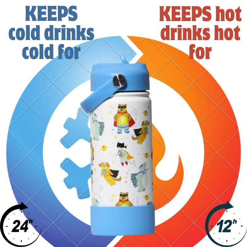 TOM  BELL Insulated Water Bottle for Kids 500ml,Double Wall Water Bottle for School, Sipper Bottle,Hot and Cold, Premium 304 Stainless Steel (Superhero!, 500ml) - Image 2