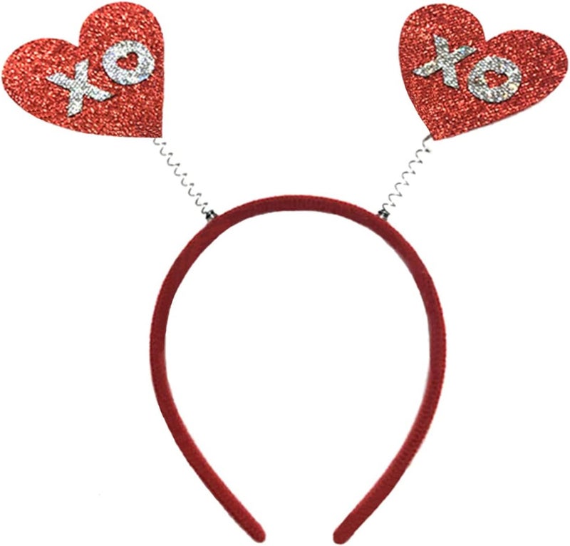 Dzrige Valentines Day Heart Head Bopper Headband with XOXOGlitter Love Heart Headband Sequin Red Love Hair Band Hoop Heart Shaped Hair Accessoires for Valentines Day New Year Wedding Birthday Party