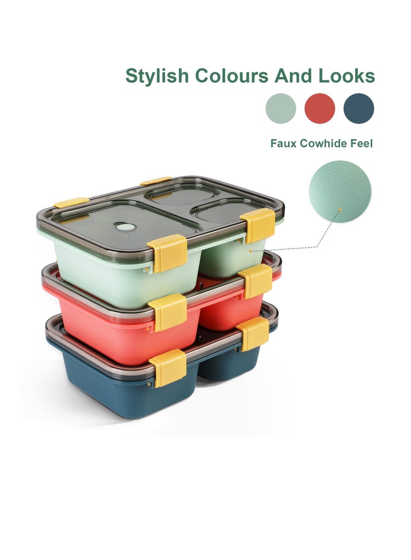 Excefore 3-Pack Bento Lunch Box For Kid Adults Toddler, With 3 Compartments Reusable Food Containers Meal Prep For School, Work, And Travel, Lunch Bento Box Set Of 3, Microwave, Dishwasher, Bpa Free  - Image 2