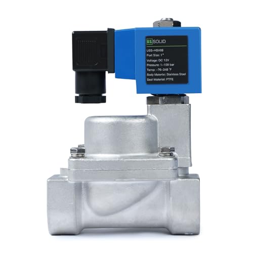 U.S. Solid US Solid 1 High Pressure Solenoid Valve 12V DC Stainless Steel 100 bar 76F to 248F HeatResistant HighPressure Valve for Industrial Use Water Gas Oil and Fluid Control - Image 1