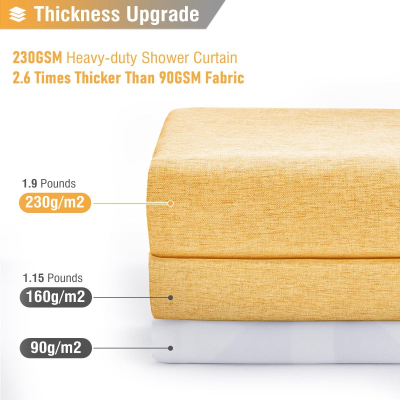 BTTN Extra Long Shower Curtain - 84 Inch Long Linen Textured Heavy Duty Fabric Shower Curtain Set with 12 Plastic Hooks  Hotel Spa Simple Polyester Bath Curtains for Bathroom  72x 84  Gold - Image 3