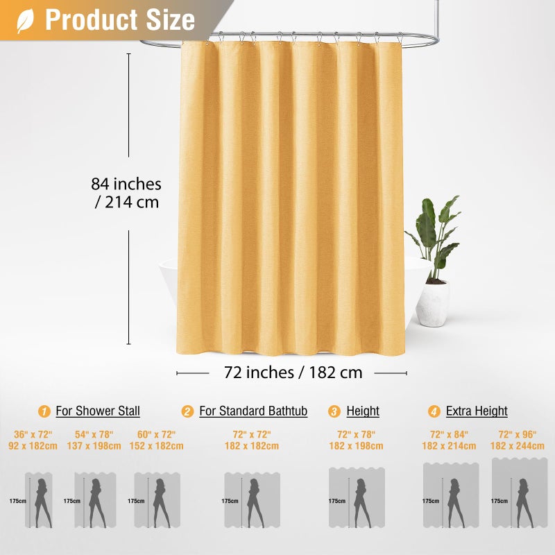 BTTN Extra Long Shower Curtain - 84 Inch Long Linen Textured Heavy Duty Fabric Shower Curtain Set with 12 Plastic Hooks  Hotel Spa Simple Polyester Bath Curtains for Bathroom  72x 84  Gold - Image 5