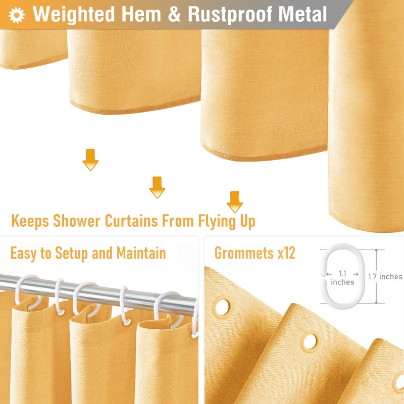 BTTN Extra Long Shower Curtain - 84 Inch Long Linen Textured Heavy Duty Fabric Shower Curtain Set with 12 Plastic Hooks  Hotel Spa Simple Polyester Bath Curtains for Bathroom  72x 84  Gold - Image 4