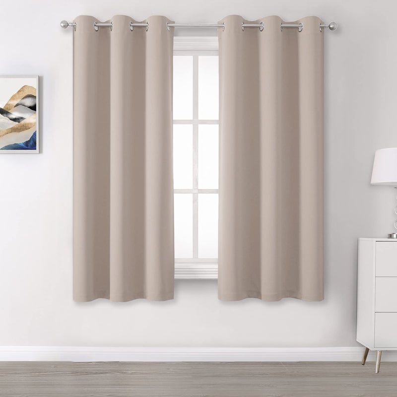 DUALIFE Light Brown Curtains for Bedroom  Warm Taupe Curtains for Kids Room Darkening Thermal Insulated Blackout Curtain Panels Grommet Top 38 x 45 Inch Length