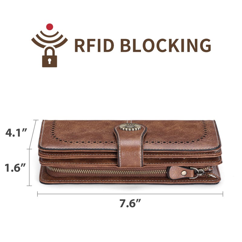 SENDEFN Wallets for Women Leather Credit Card Holder with RFID Blocking Large Capacity Wristlet - Image 4
