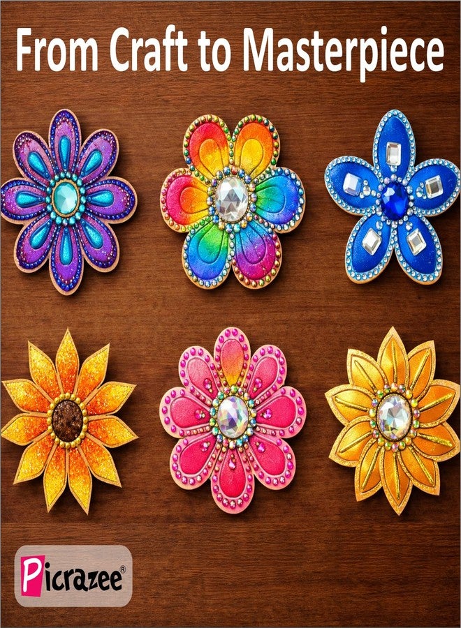 PICRAZEE مجموعة بيكريزي لرسم الزهور للأطفال | 6 قطع زهور من خشب الصنوبر MDF (سمك 5.5 مم) مع ألوان أكريليك وفرش ولوحة ألوان ومغناطيس | لعبة فنية وحرفية خشبية إبداعية - Image 3