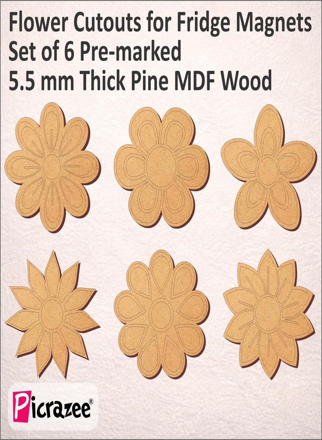 PICRAZEE مجموعة بيكريزي لرسم الزهور للأطفال | 6 قطع زهور من خشب الصنوبر MDF (سمك 5.5 مم) مع ألوان أكريليك وفرش ولوحة ألوان ومغناطيس | لعبة فنية وحرفية خشبية إبداعية - Image 5