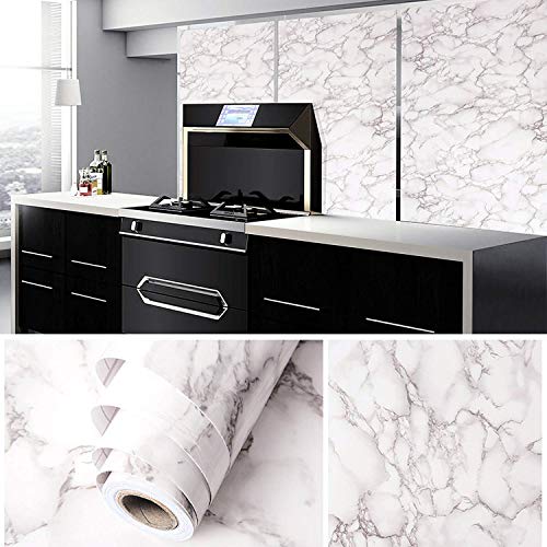 Wolpin PVC DIY Self Adhesive Wall Stickers Marble Wallpaper (45 x 600 CM, Pearl White) | for Furniture Kitchen, Cabinets, Almirah, Tabletop, Plastic Table, Wooden Table, Wardrobe - Image 2