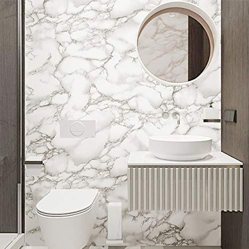 Wolpin PVC DIY Self Adhesive Wall Stickers Marble Wallpaper (45 x 600 CM, Pearl White) | for Furniture Kitchen, Cabinets, Almirah, Tabletop, Plastic Table, Wooden Table, Wardrobe - Image 1