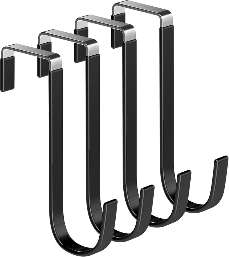 Mars-Rock Over The Door Metal Hooks with Plastic Coating 5.5" Fit 0.5" to 1 3/8" Door 4 Pcs Heavy Duty Single Towel Robe Rack Wreath Bathroom Shower Hanger Shoe Organizer Ironing Board Short Black - Image 1