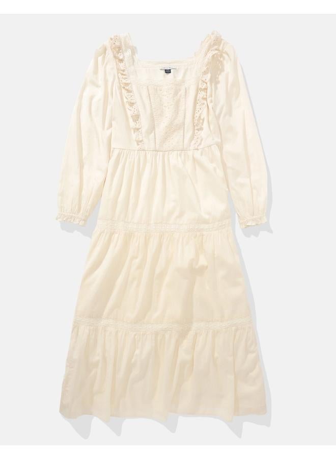 American Eagle AE Long-Sleeve Tiered Embroidered Midi Dress - Image 4