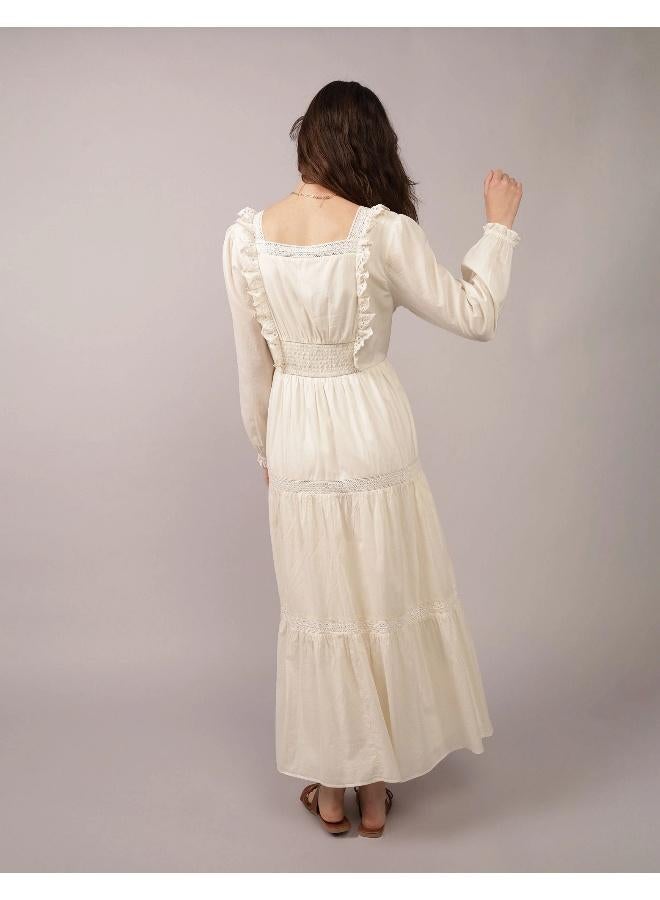 American Eagle AE Long-Sleeve Tiered Embroidered Midi Dress - Image 2