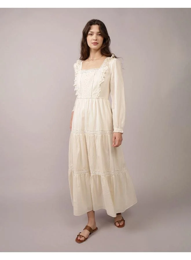امريكان ايجل AE Long-Sleeve Tiered Embroidered Midi Dress
