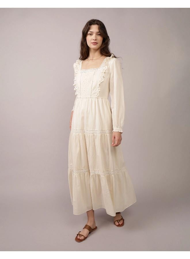 American Eagle AE Long-Sleeve Tiered Embroidered Midi Dress - Image 1