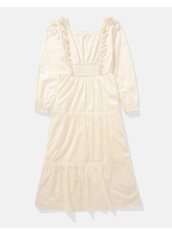 American Eagle AE Long-Sleeve Tiered Embroidered Midi Dress - Image 3