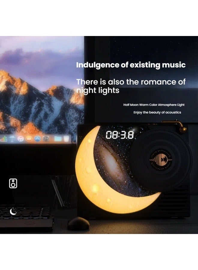 General Vinyl record player Bluetooth music audio desktop speaker USB charging moon clock starry sky gift  - Image 2