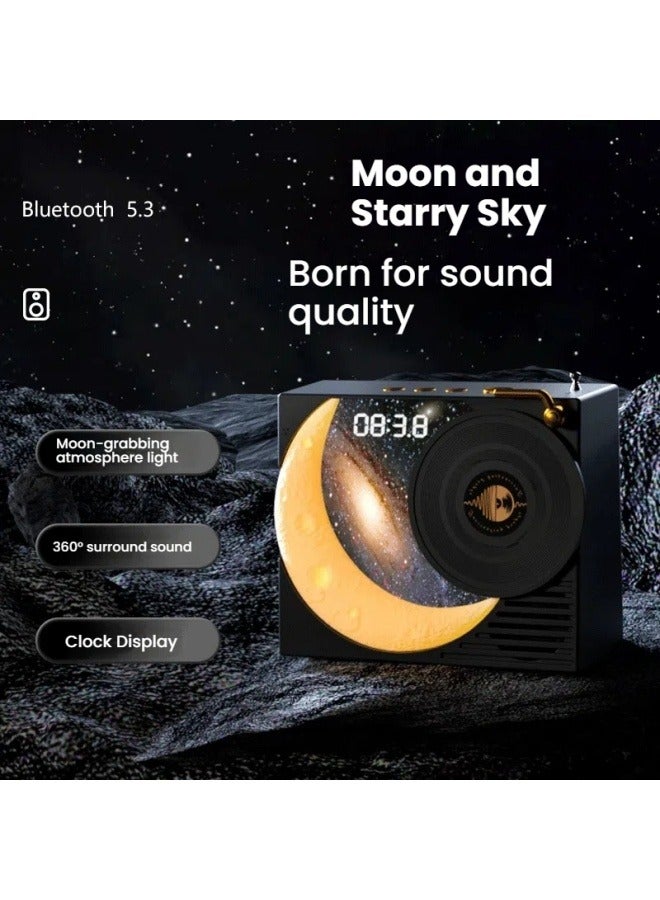 General Vinyl record player Bluetooth music audio desktop speaker USB charging moon clock starry sky gift  - Image 3