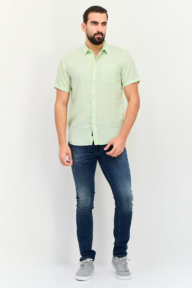 JACK & JONES Men Regular Fit Embroidered Logo Short Sleeve Casual Shirt, Mint Green - Image 3