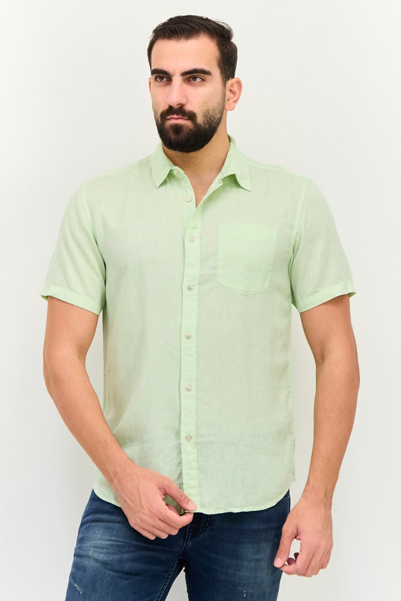 JACK & JONES Men Regular Fit Embroidered Logo Short Sleeve Casual Shirt, Mint Green - Image 1