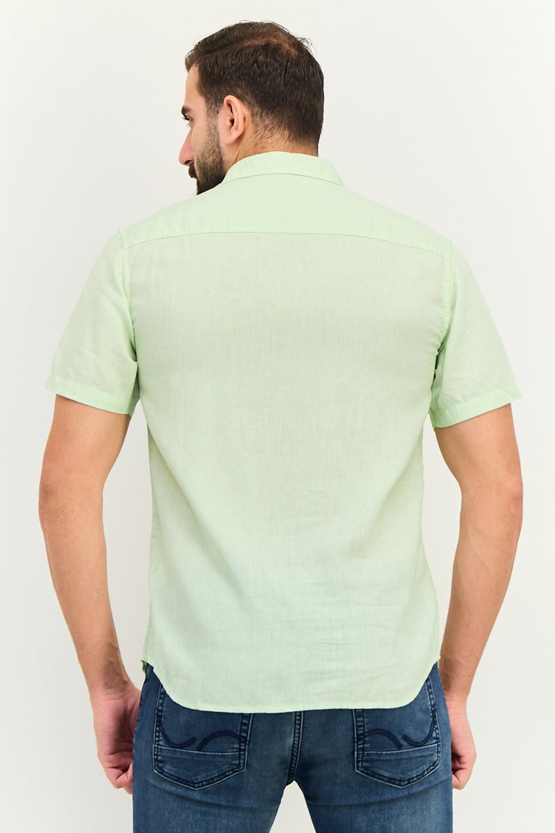 JACK & JONES Men Regular Fit Embroidered Logo Short Sleeve Casual Shirt, Mint Green - Image 4