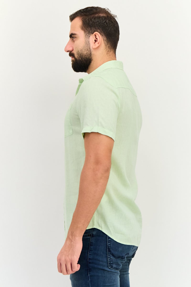 JACK & JONES Men Regular Fit Embroidered Logo Short Sleeve Casual Shirt, Mint Green - Image 2