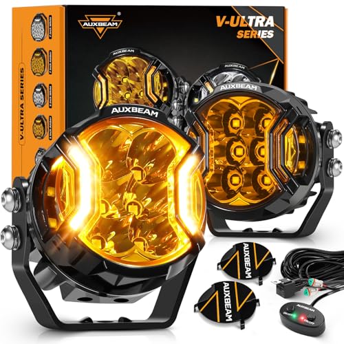 Auxbeam VUltra Series 3 Inch 108W Amber Fog Light Pods DRL Function 3 Modes Protective Covers 270 Side Shooter Light Bar Hyper Spot Beam Offroad Lights for Truck ATV UTV Car Motorcycle Pair