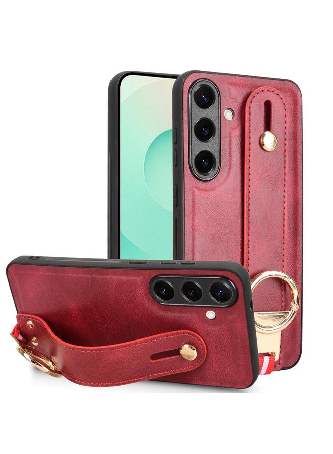 اس-توب جراب خلفي من الجلد لهاتف Samsung Galaxy S25 5G مع سوار معصم - Image 1