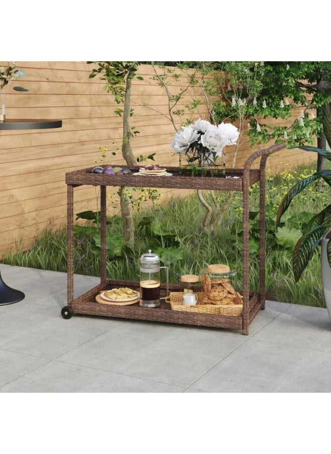 vidaxl vidaXL Bar Cart Brown 100x45x83 cm Poly Rattan  - Image 1