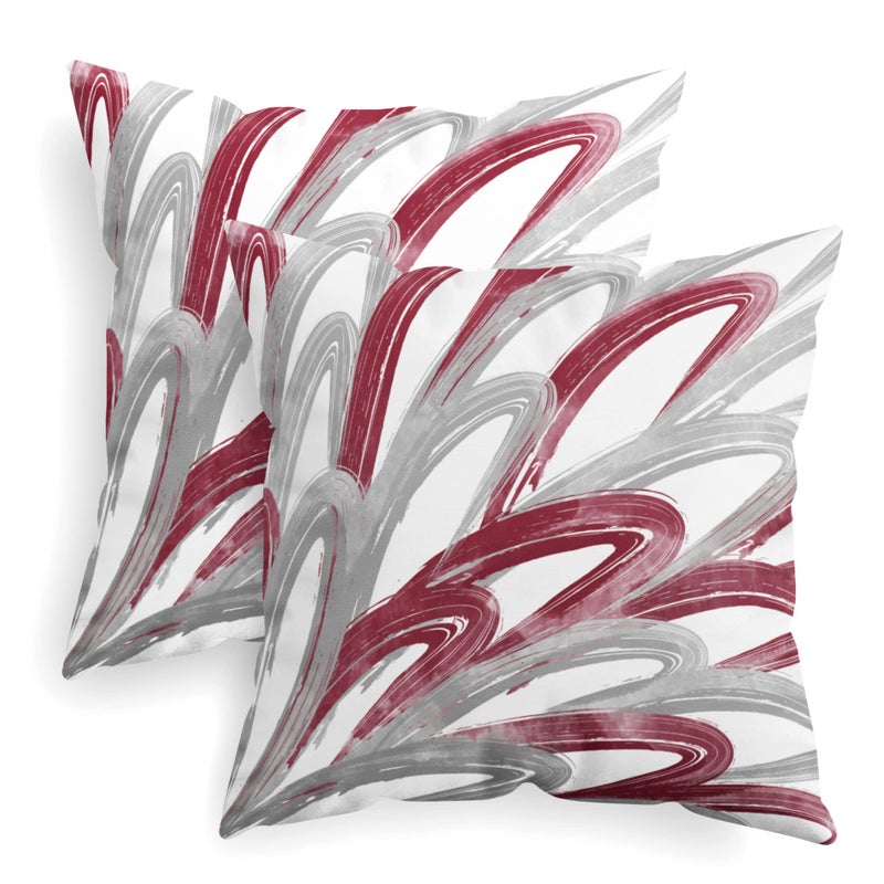 CaliTime Throw Pillow Cases Pack of 2 Cozy Fleece TwoTone Abstract Feather Decorative Cushion Covers for Couch Bed Sofa Farmhouse Decoration 18 X 18 Inches Burgundy Grey