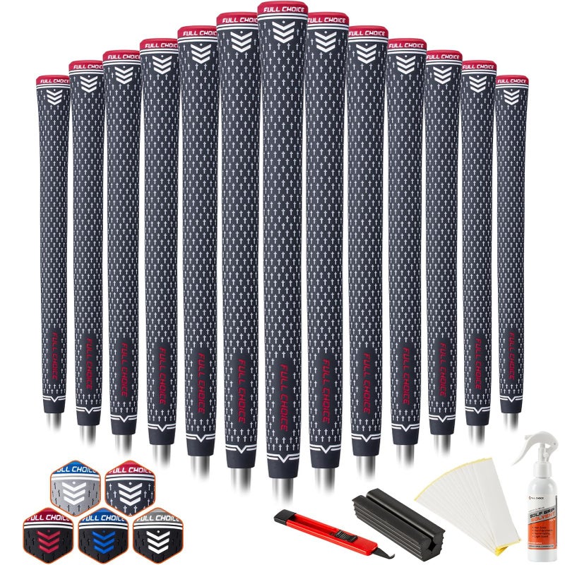 FULL CHOICE 13 Pack Golf Grips with Regripping Kit, Durable Rubber Grip for Clubs, Anti-Slip â€œ+â€ Texture & Zipper Back Design, Oversize, Blueï¼†White Red - Image 1