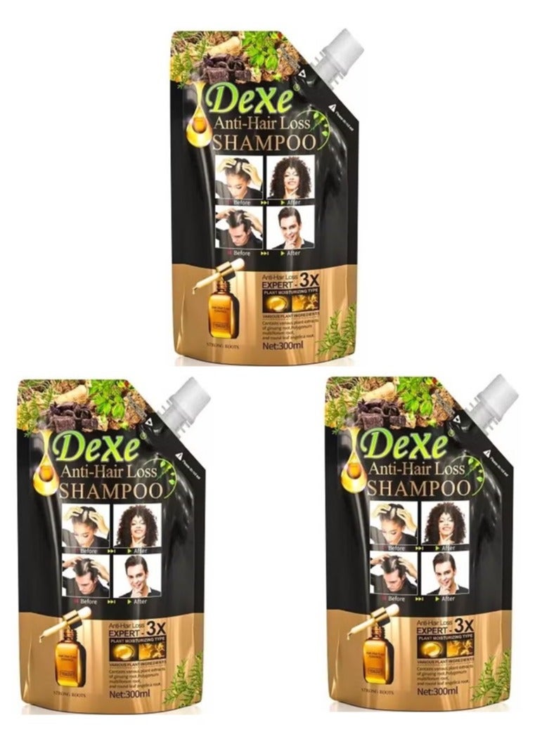 Dexe Anti-Hair Loss Shampoo with Spray Nozzle 300ml Pack of 3 | Strengthening Hair Cleanse | Easy Spray Application | For Men & Women