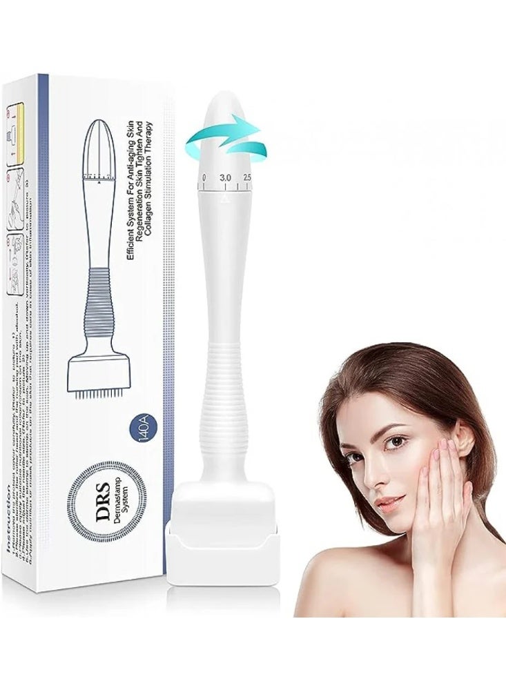 Derma Stamp Microneedling Pen with 140 Titanium Needles, Adjustable 0–3mm Needle Length – Precise Handheld Tool for Face, Skin, Scalp, and Beard, Stimulates Collagen Production and Skin Cell Regeneration, Multi-Titanium Needle Head, Pen Design for Accurate Control in Different Areas, Versatile Microneedling Device for Home and Professional Use for All Skin Types, Effective Treatment for Wrinkles, Scars, and Improving Skin Elasticity and Appearance - Image 1