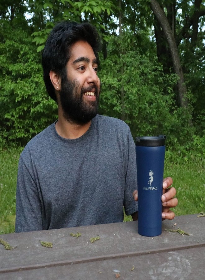 اكوابيلي كوب قهوة للسفر معزول بتفريغ الهواء من أكوابيلي، سعة 16 أونصة، لون أزرق مخطط - Image 3