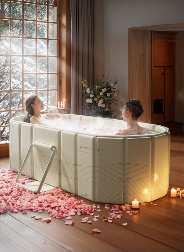XiuWoo Large Waterproof Portable Non-Inflatable Folding Soaking Spa Bathtub Barrel, Upgraded Household Shower Bathing Tubs, Bathroom Family Separate SPA with Suuport Rack Tub for Adults and Kid 150cm - Image 1