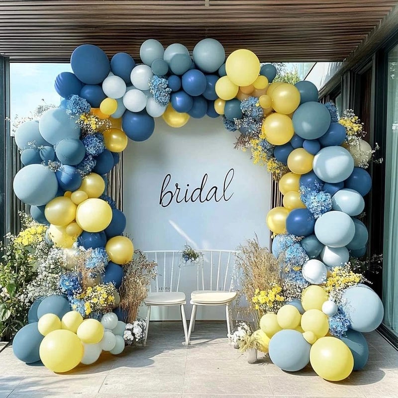 Partycus Dusty Blue Yellow Balloon Arch Kit Double Stuffed Dark Pastel Blue Light Yellow Pearl Balloon Garland for Birthday Bridal Wedding Baby Shower Lemon Valentines Party Decoration - Image 1