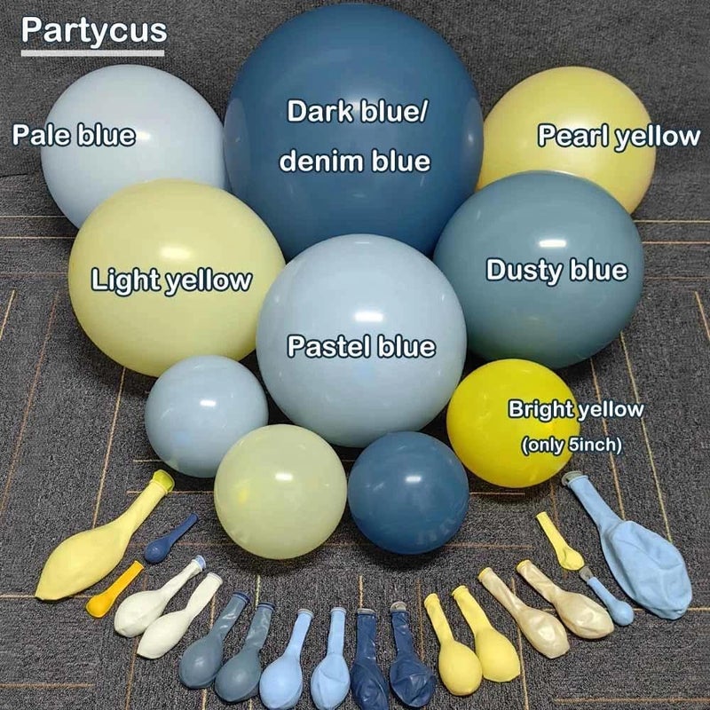 Partycus Dusty Blue Yellow Balloon Arch Kit Double Stuffed Dark Pastel Blue Light Yellow Pearl Balloon Garland for Birthday Bridal Wedding Baby Shower Lemon Valentines Party Decoration - Image 3