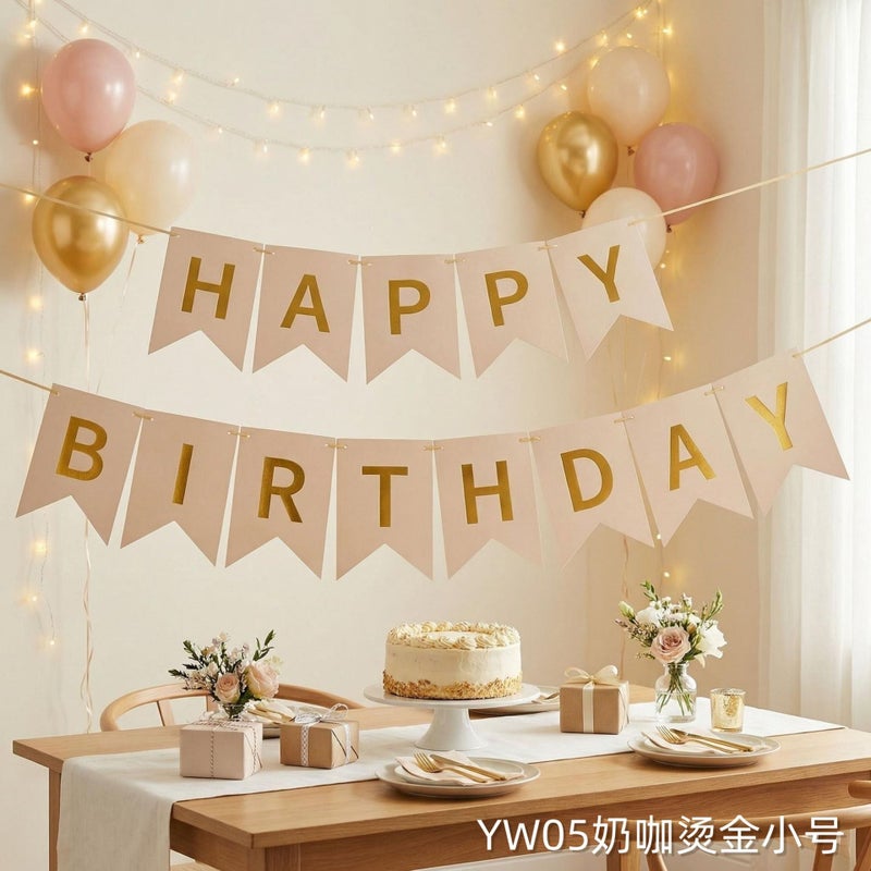 زينة عيد الميلاد، علم معلّق «Happy Birthday»، أعلام تعليق لعيد الميلاد، ديكور حفلات بتصميم ذيل السمكة مع طبعة ذهبية.