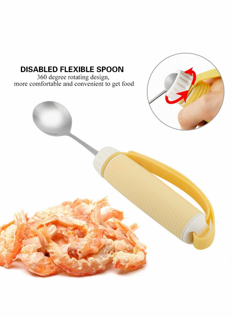 Barakah Flexible Stainless Steel Fork, Parkinsons Utensils, Aids for Disabled Patient Elder Arthritis People Handicapped, Adjustable Silicone Strap 361 Degree Rotatable Dining Utensils Eating Aids (Spoon) - Image 2
